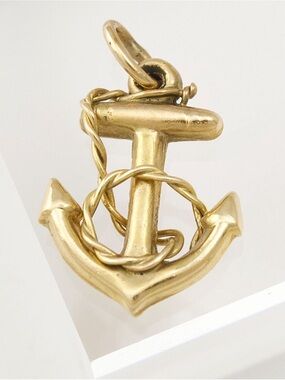 Vintage 14K Yellow Gold Anchor Charm Pendant Fouled Anchor with Rope
